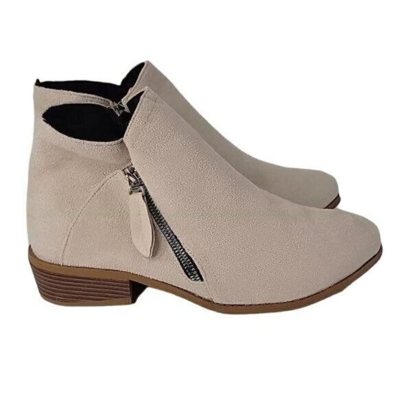 Chunky Heel Side Zip Faux Suede Ankle Boots - Picture 2 of 13